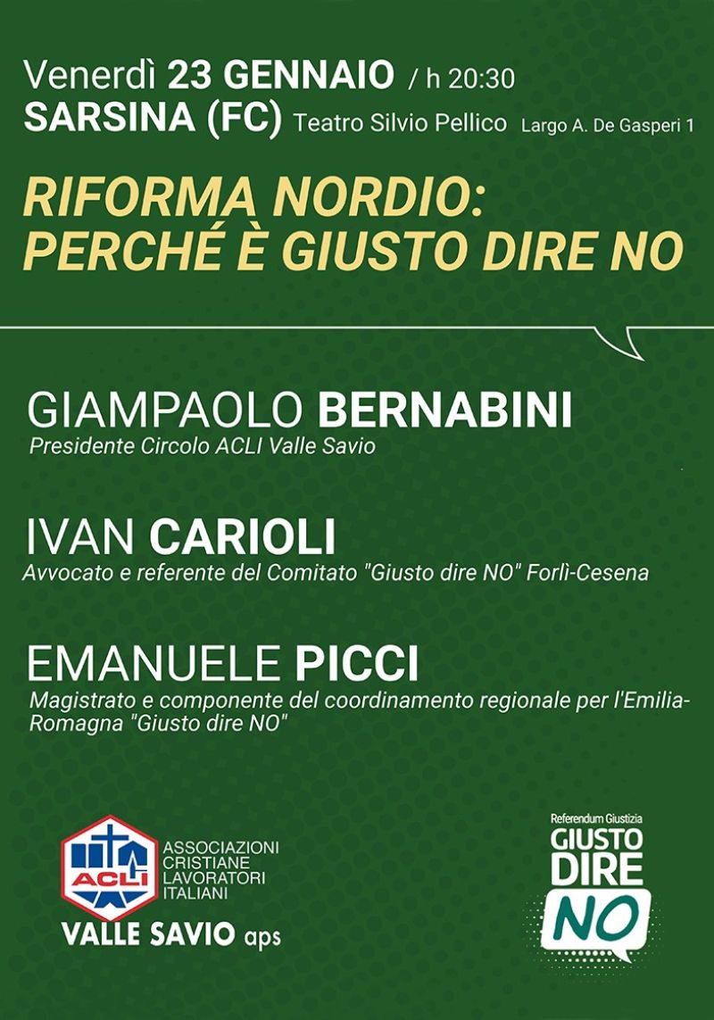 Riforma Nordio: Perché è giusto dire no - Sarsina (FC) - Acli Valle Savio