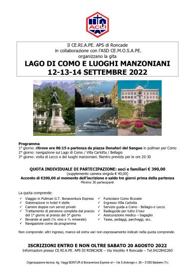 Lago di Como e luoghi manzoniani - Circolo Acli CE.RI.A.PE  Roncade (TV)