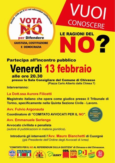 VUOI CONOSCERE LE RAGIONI DEL NO? - CHIVASSO (TO)