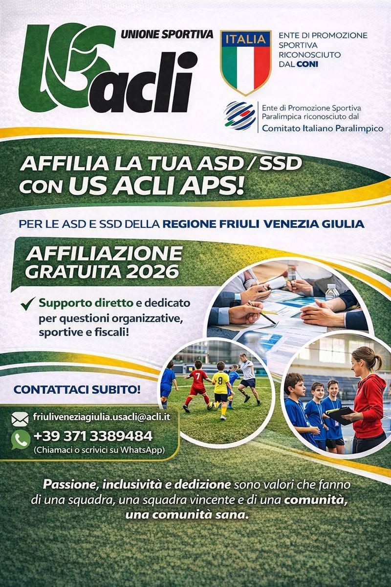 AFFILIA LA TUA ASD / SSD CON US ACLI APS - US ACLI FVG