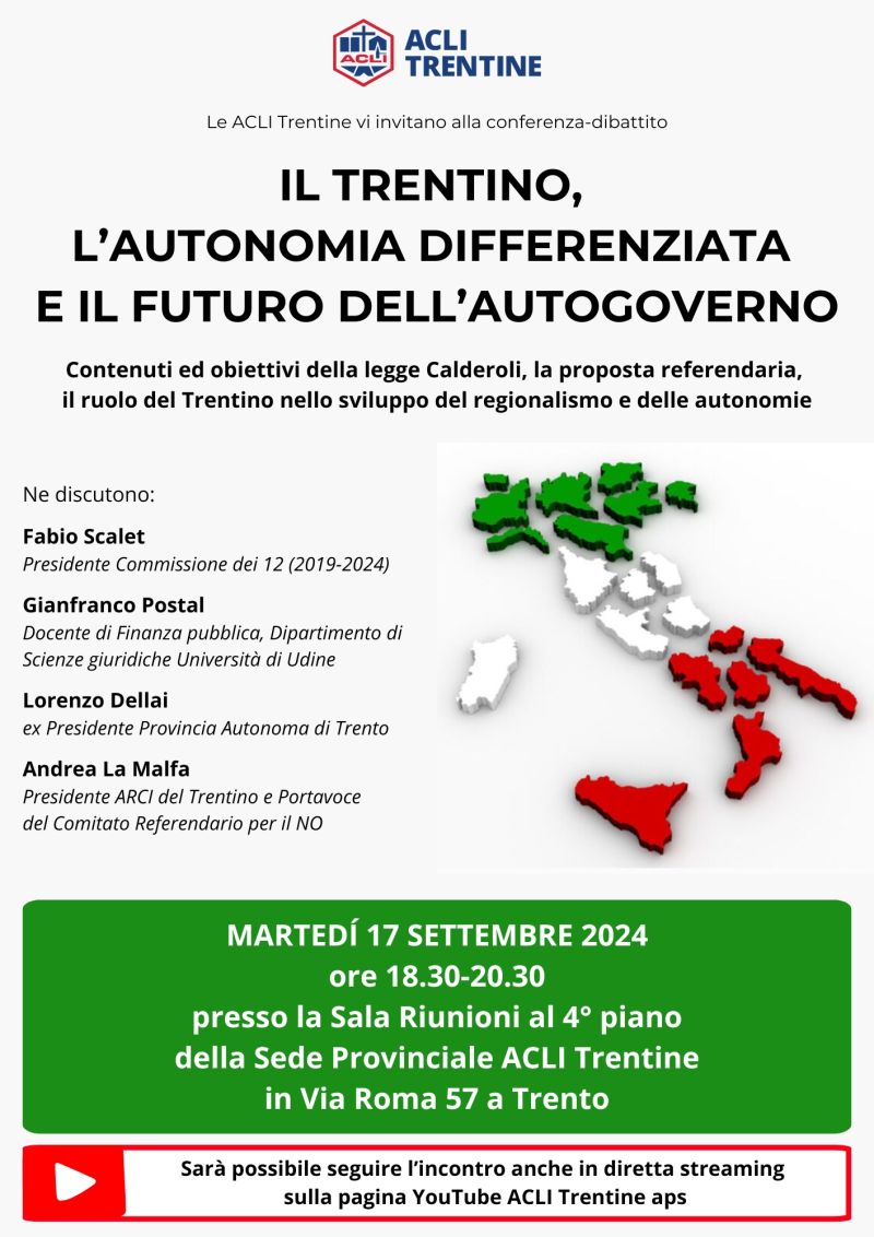 Il Trentino, l&#039;autonomia differenziata e il futuro dell&#039;autogoverno - Acli Trento (TN)