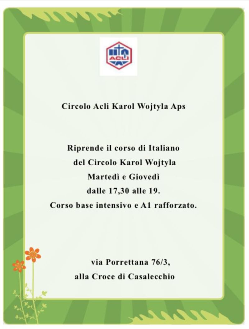 Riprende il corso di italiano - Casalecchio di Reno - Circolo Acli Karol Wojtyla (BO)