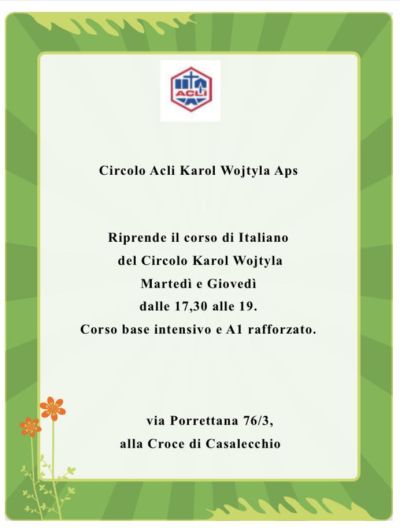 Riprende il corso di italiano - Casalecchio di Reno - Circolo Acli Karol Wojtyla (BO)