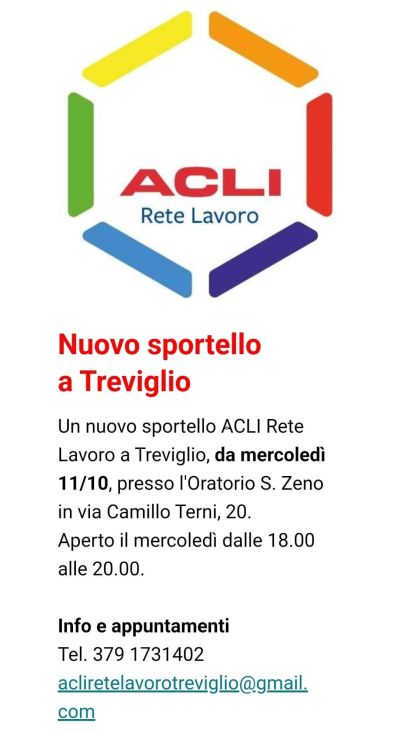 Nuovo Sportello Acli Rete Lavoro - Acli Bergamo (BG)