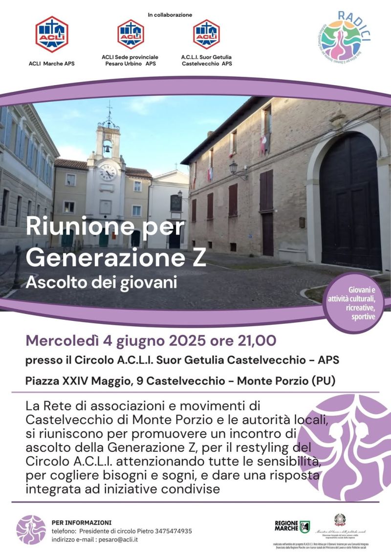 Riunione per Generazione Z: Ascolto dei giovani - Acli Marche, Acli Pesaro Urbano e Circolo Acli Castelvecchio (Monte Porzio, PU)