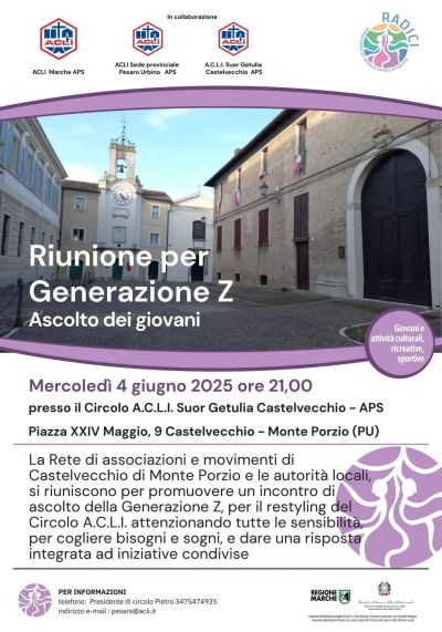 Riunione per Generazione Z: Ascolto dei giovani - Acli Marche, Acli Pesaro Urbano e Circolo Acli Castelvecchio (Monte Porzio, PU)