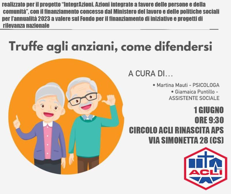 Truffe agli anziani, come difendersi - Cosenza - Circolo Acli Rinascita (CS)