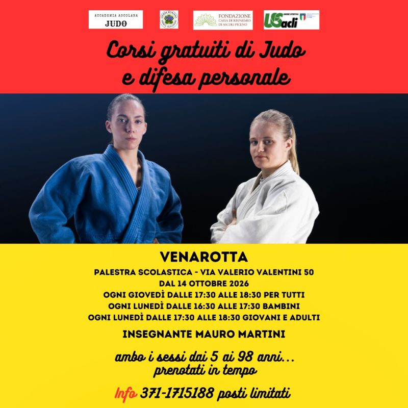 CORSI GRATUITI DI JUDO E DIFESA PERSONALE - VENAROTTA (AP) - US ACLI ASCOLI PICENO