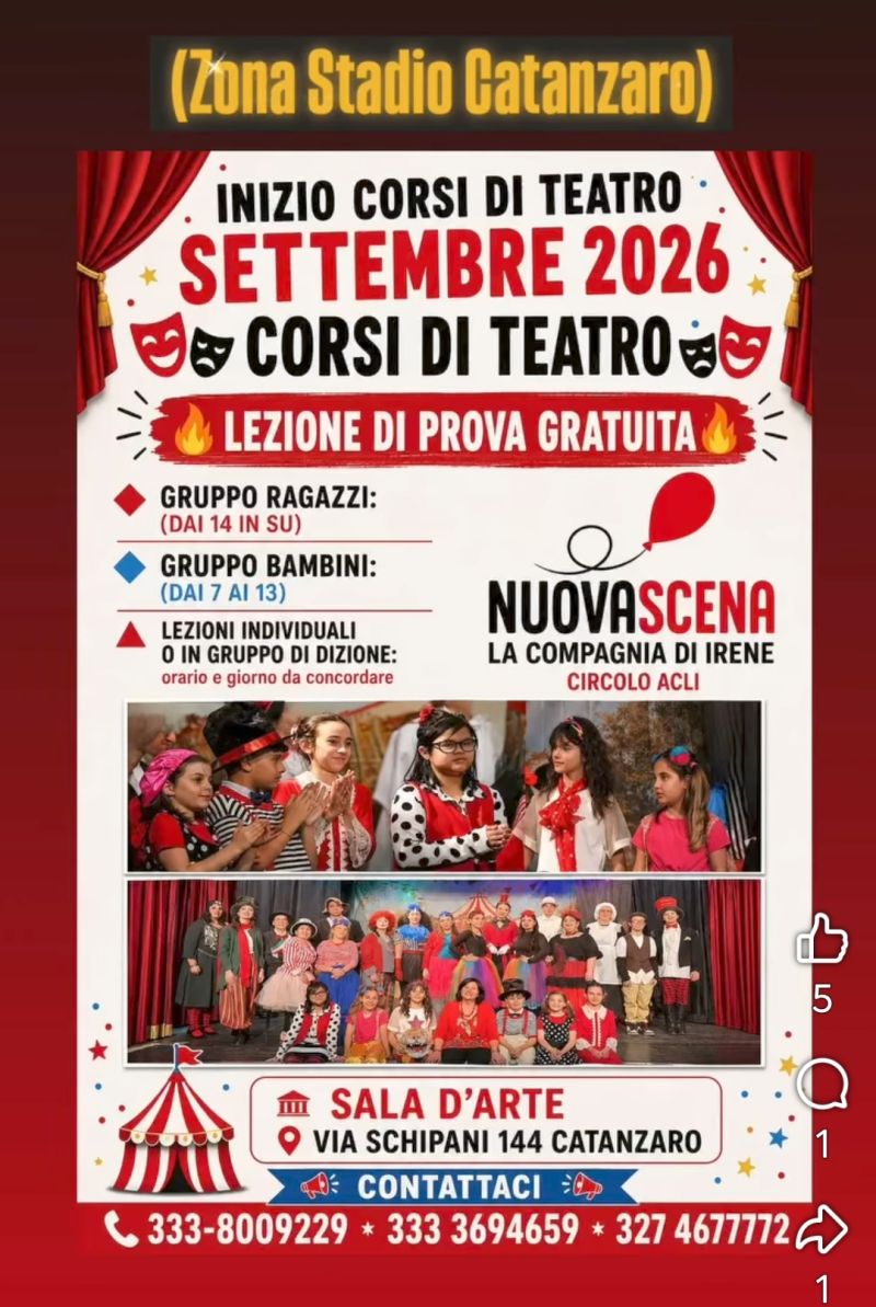 CORSI DI TEATRO SETTEMBRE 2026 - NUOVASCENA ACLI ARTE E SPETTACOLO CATANZARO