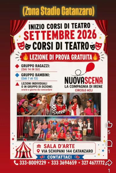 CORSI DI TEATRO SETTEMBRE 2026 - NUOVASCENA ACLI ARTE E SPETTACOLO CATANZARO