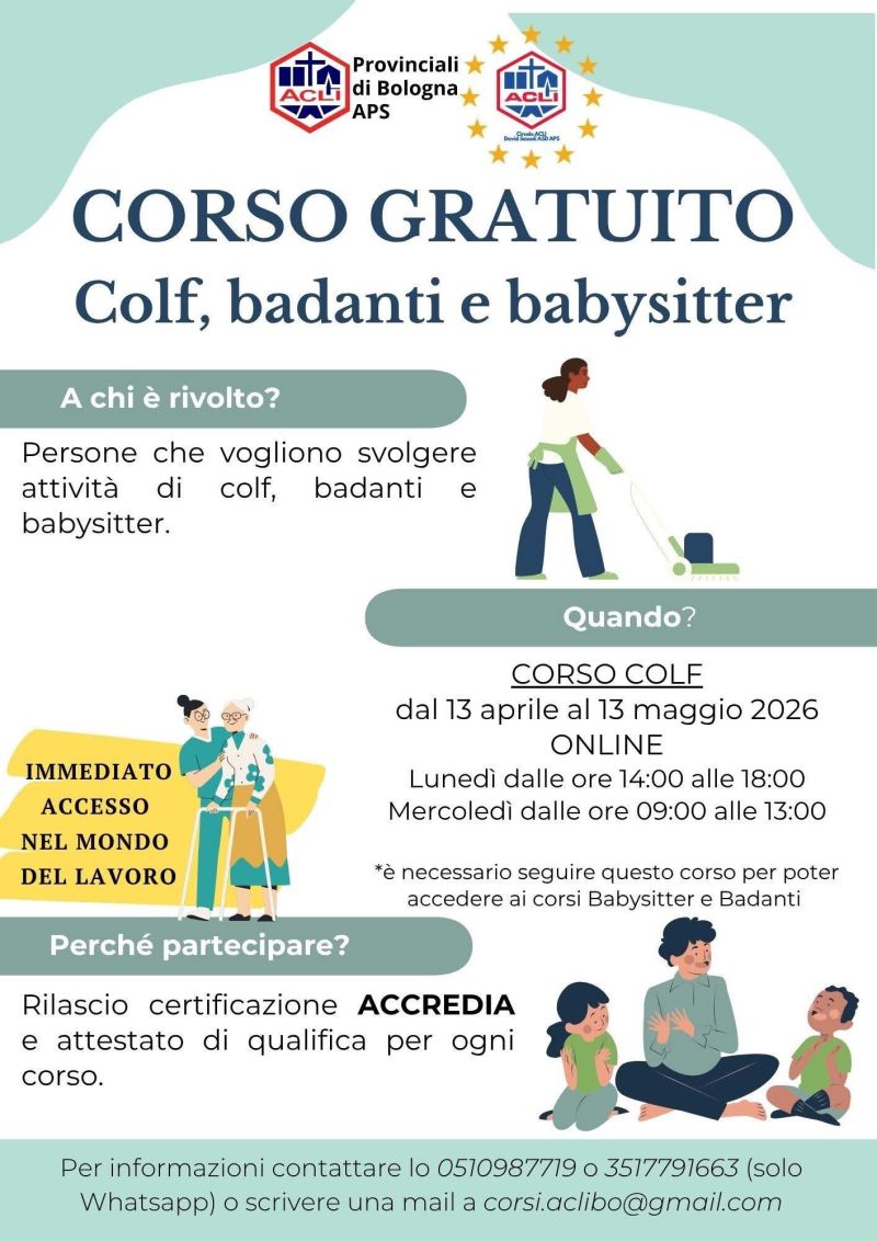 CORSO GRATUITO COLF, BADANTI E BABYSITTER - BOLOGNA