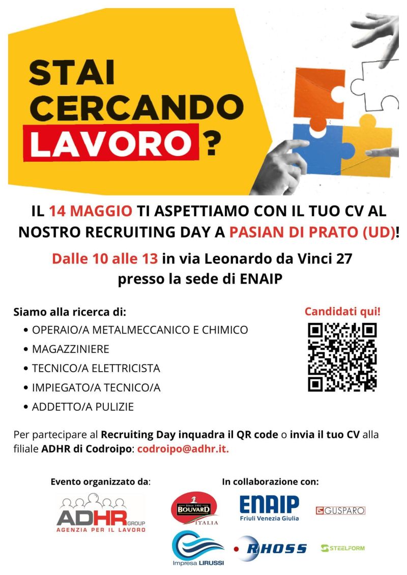 STAI CERCANDO LAVORO? - RECRUITING DAY - PASIAN DI PRATO (UD)