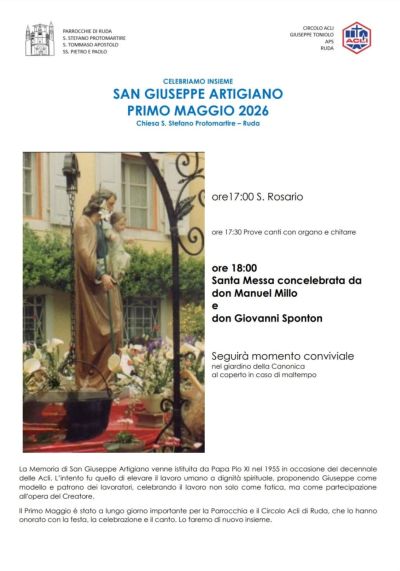 SAN GIUSEPPE ARTIGIANO - PRIMO MAGGIO 2026 - RUDA