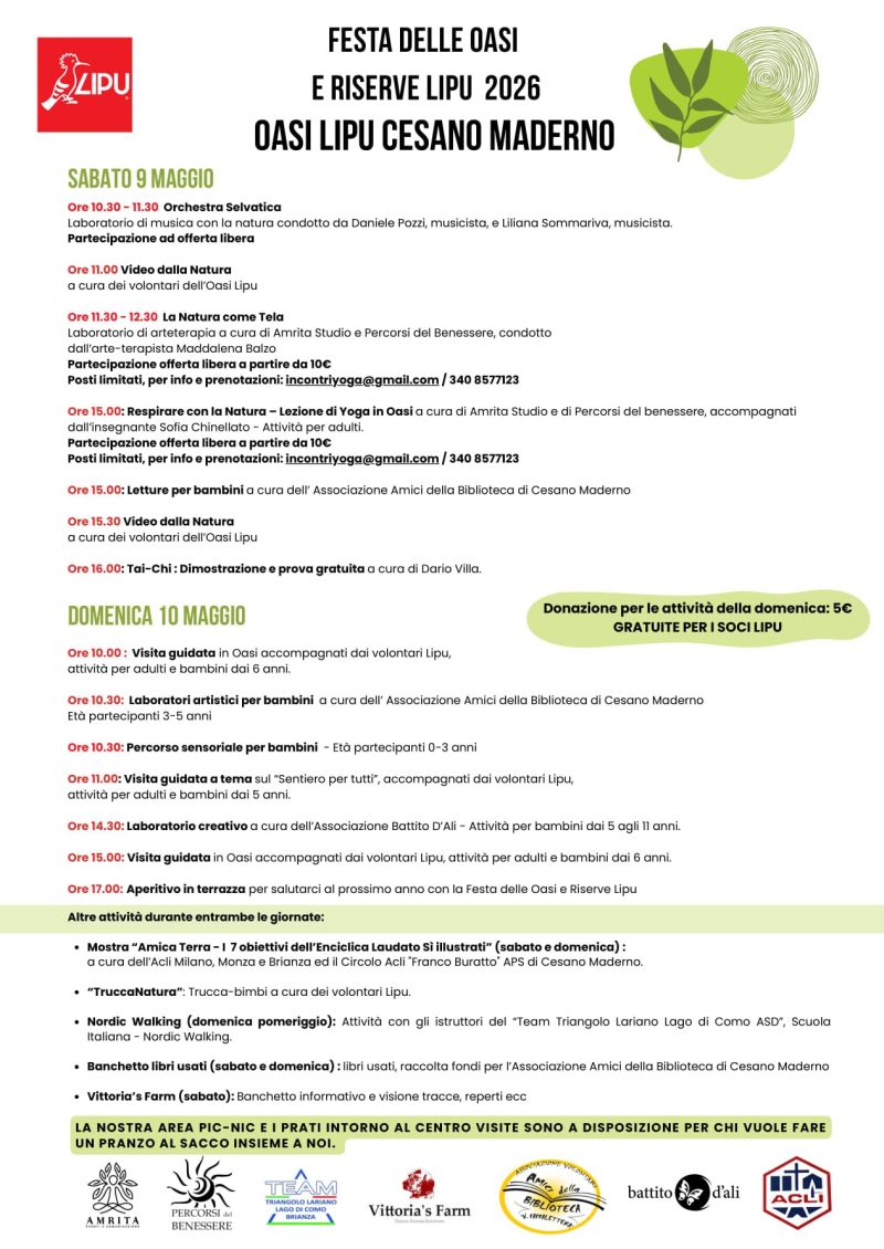 FESTA DELLE OASI E RISERVE LIPU 2026 - CESANO MADERNO (MB)