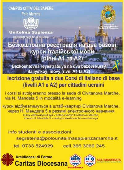 Iscrizione gratuita a corsi di italiano per ucraini - Acli Fermo (FM) e Acli Macerata (MC)