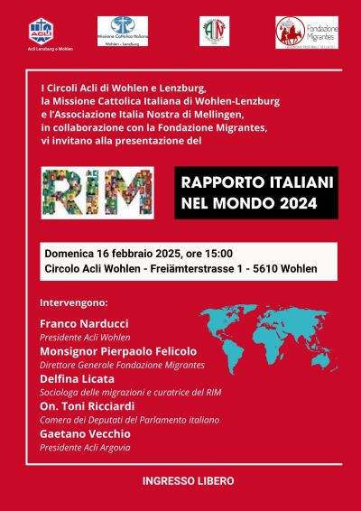 Presentazione "Rapporto Italiani nel Mondo 2024" - Circoli Acli Wohlen e Lenzburg (Svizzera)