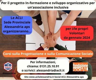 Corsi sulla Progettazione e sulla Comunicazione Sociale - Acli Alessandria (AL)