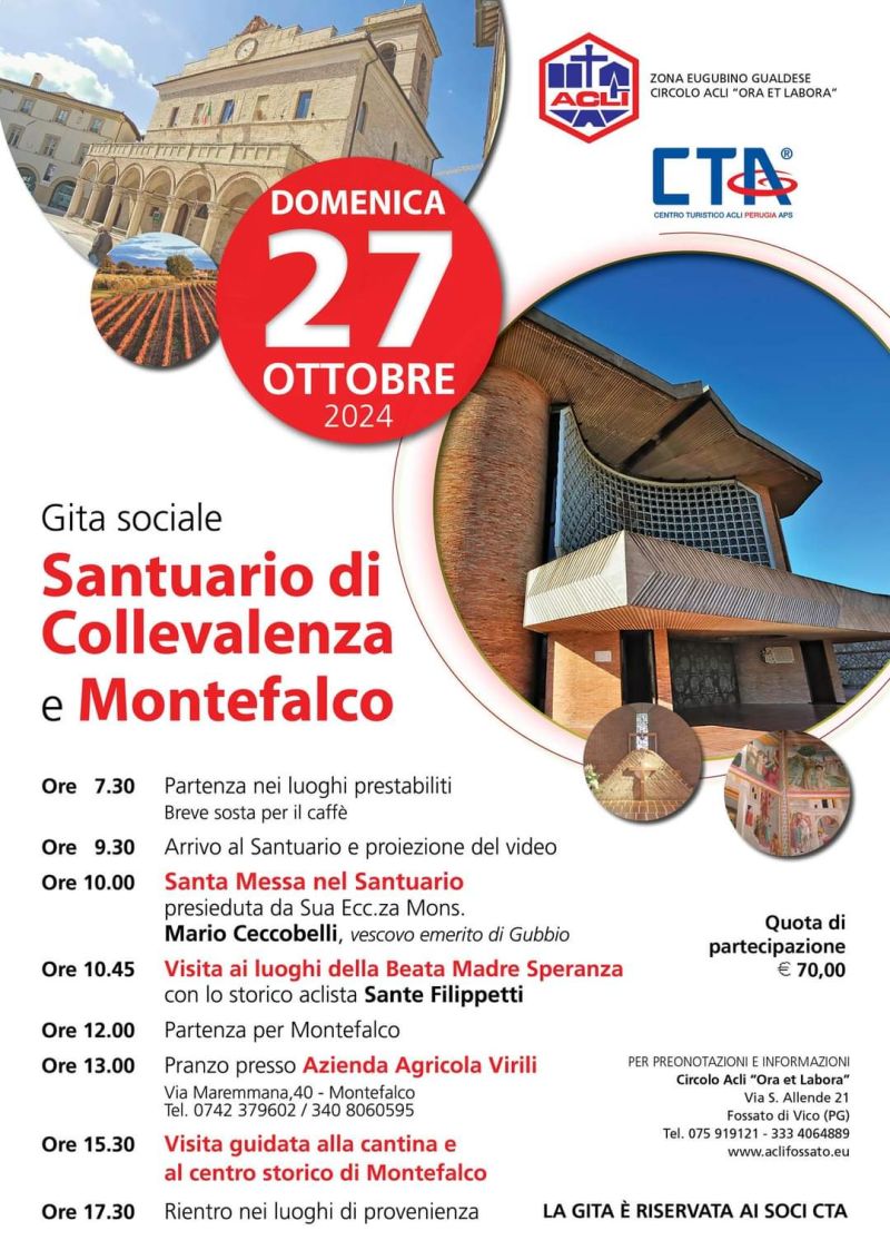 Gita Sociale: Santuario di Collevalenza e Montefalco - Circolo Acli "Ora Et Labora" (PG)