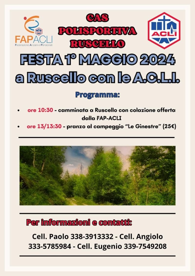 Festa 1° Maggio 2024 a Ruscello - FAP Acli Arezzo e Circolo Acli Ruscello (AR)
