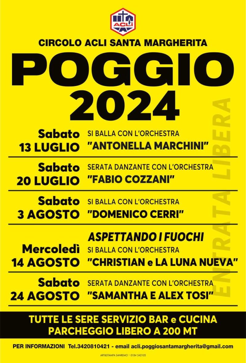 Poggio 2024: Serata danzante con l'orchestra "Samantha e Alex Tosi" - Circolo Acli Santa Margherita (IM)