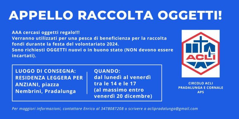 Appello Raccolta Oggetti! - Circolo Acli Pradalunga (BG)