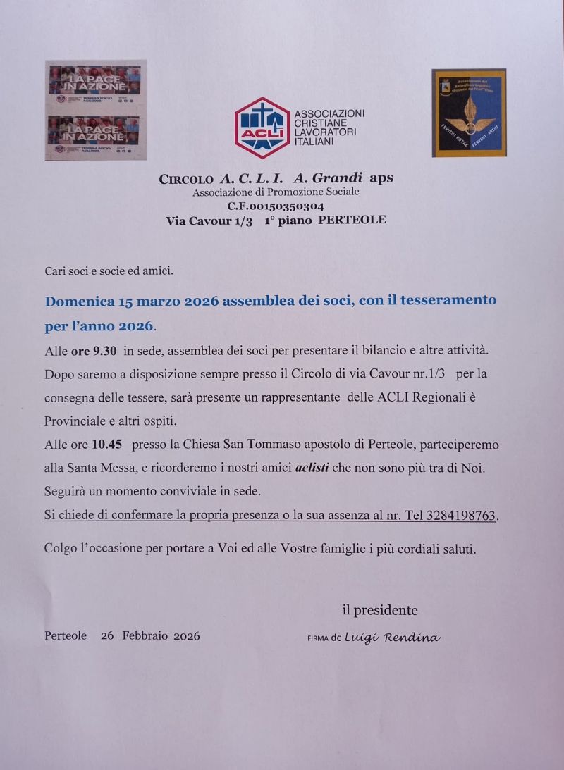 ASSEMBLEA DEI SOCI E TESSERAMENTO - PERTEOLE (UD)