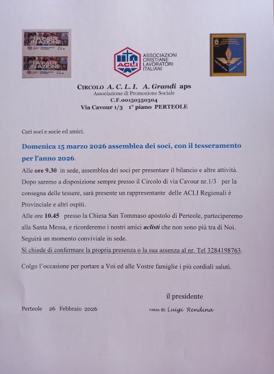 ASSEMBLEA DEI SOCI E TESSERAMENTO - PERTEOLE (UD)