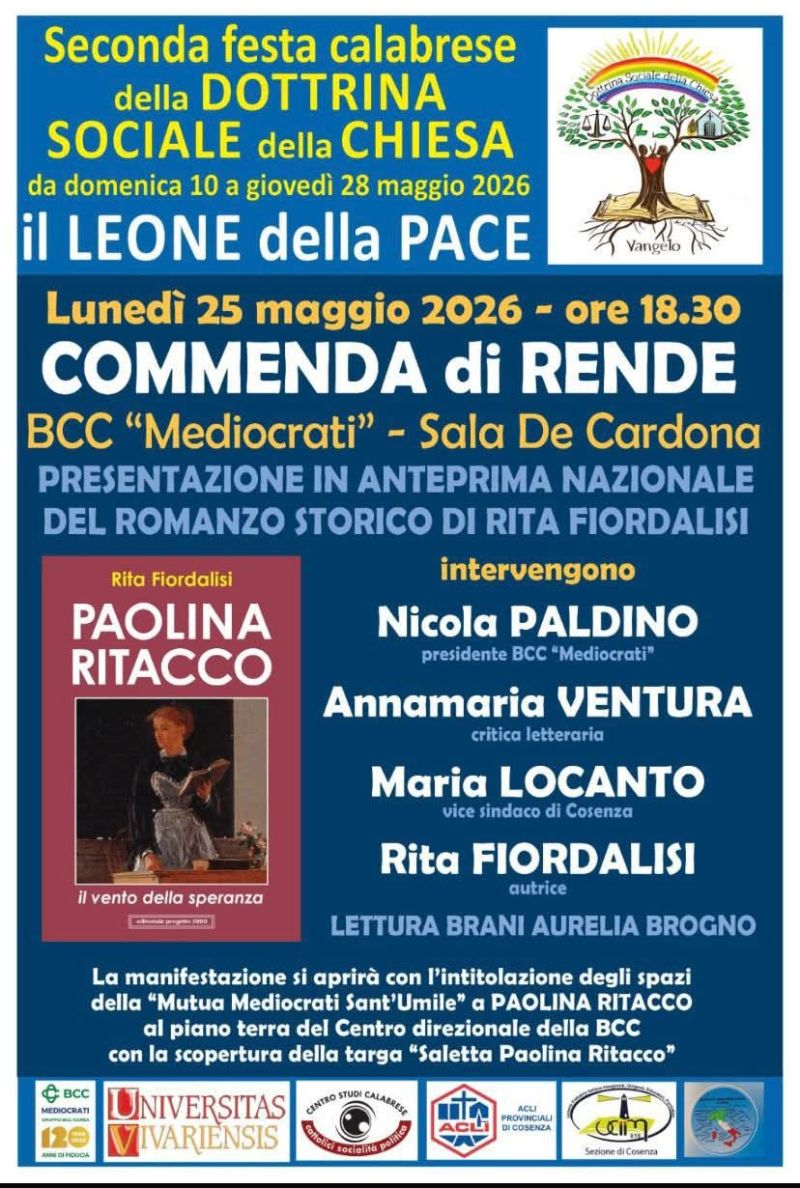 PRESENTAZIONE DEL ROMANZO STORICO DI RITA FIORDALISI - "PAOLINA RITACCO" - COMMENDA DI RENDE (CS) - ACLI PROVINCIALI DI COSENZA