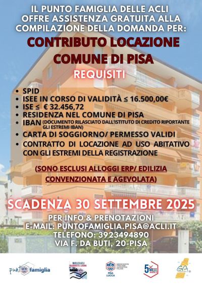 Contributo Locazione Comune di Pisa - Pisa - Acli Pisa e Lucca (PI)