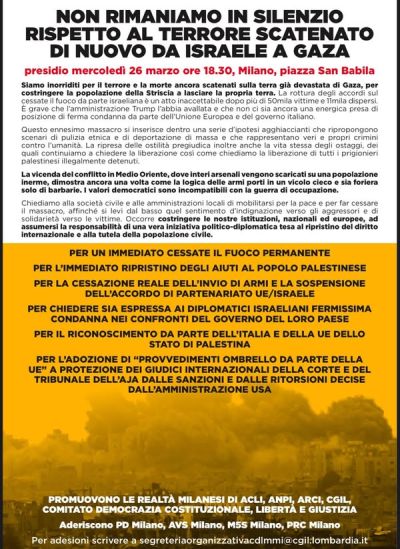 Non rimaniamo in silenzio rispetto al terrore scatenato di nuovo da Israele e Gaza - Acli Milano (MI)