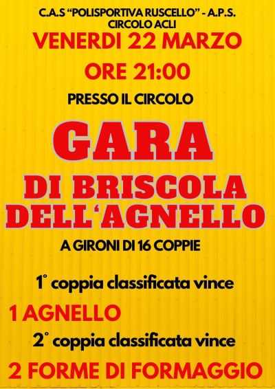 Gara di Briscola dell&#039;Agnello - Circolo Acli Ruscello (AR)