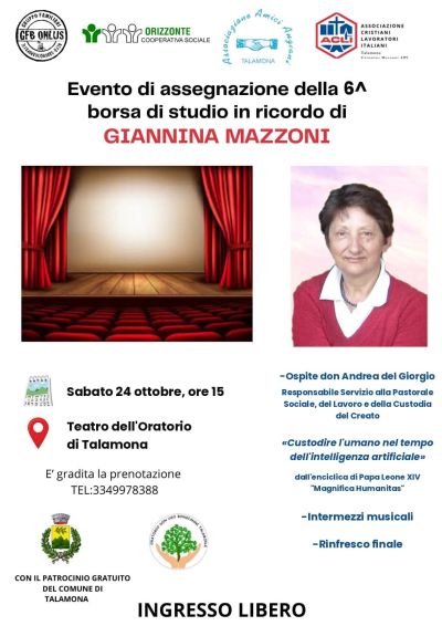 EVENTO DI ASSEGNAZIONE DELLA 6^ BORSA DI STUDIO DI GIANNINA MAZZONI - TALAMONA (SO) - CIRCOLO ACLI TALAMONA (SO)
