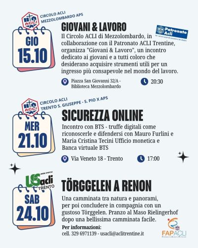 PROGRAMMA ACLI TRENTINE OTTOBRE - SICUREZZA ONLINE - TRENTO (TN) - CIRCOLO ACLI TRENTO (TN)