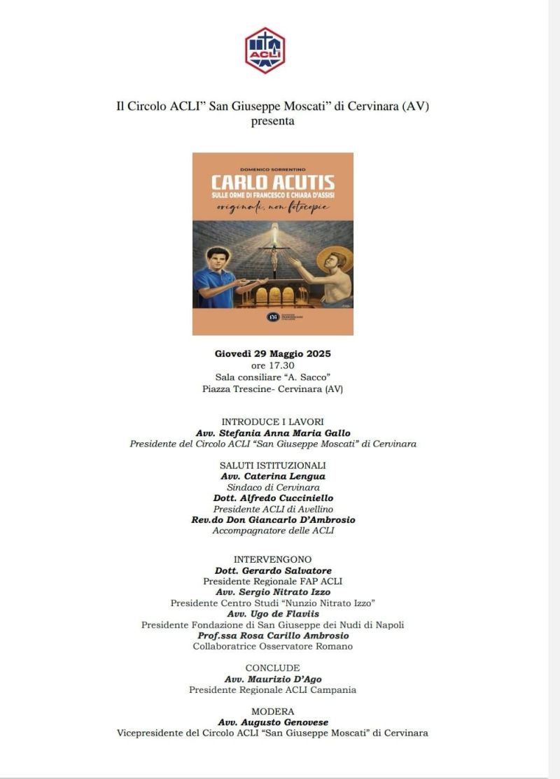 Presentazione libro "Carlo Acutis: Sulle orme di Francesco e Chiara d'Assisi" - Circolo Acli Cervinara (AV)