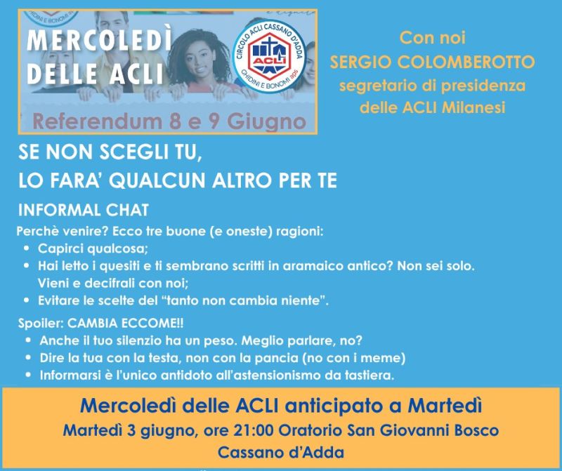Referendum 8 e 9 Giugno - Circolo Acli Cassano d'Adda (Cassano d'Adda, MI)