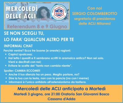 Referendum 8 e 9 Giugno - Circolo Acli Cassano d'Adda (Cassano d'Adda, MI)