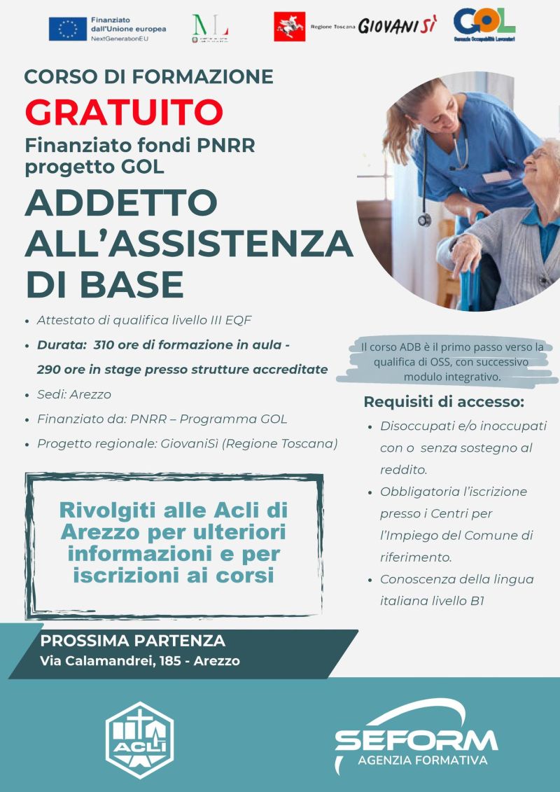 Corso di formazione gratuito di "Addetto all0assistenza di base" - Arezzo - Acli Arezzo (AR)