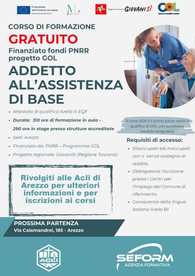 Corso di formazione gratuito di "Addetto all0assistenza di base" - Arezzo - Acli Arezzo (AR)