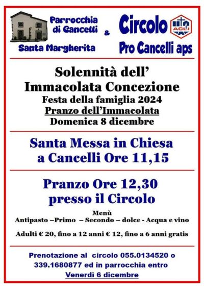 Solennità dell'Immacolata Concezione - Circolo Acli Pro Cancelli (FI)