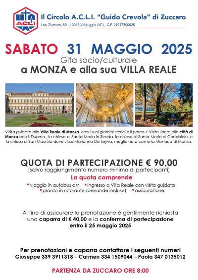 Gita a Monza e alla sua Villa Reale - Valduggia (VC) - Circolo Acli Zuccaro (VC)