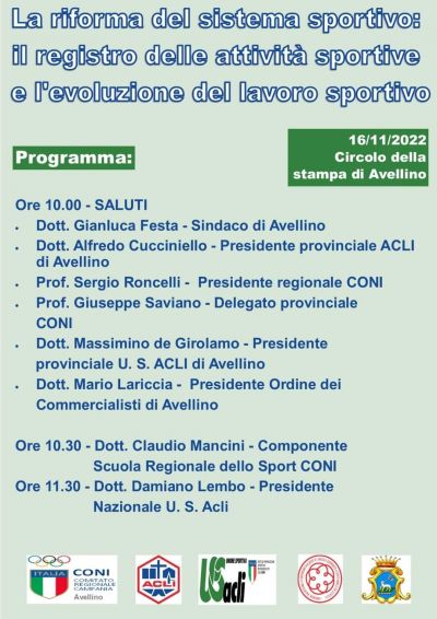 La riforma del sistema sportivo - Acli Avellino e US Acli Avellino(AV)