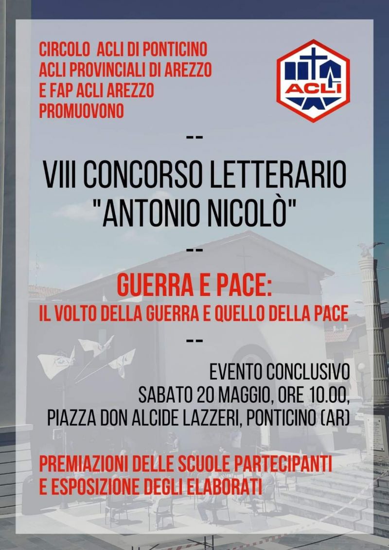 VIII Concorso letterario &quot;Antonio Nicolò&quot; - Circolo Acli Ponticino, Acli Arezzo e FAP Acli Arezzo (AR)