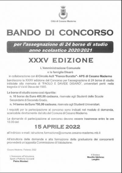 XXXV Edizione Borse di studio Disarò - Circolo Acli Cesano Maderno (MI)