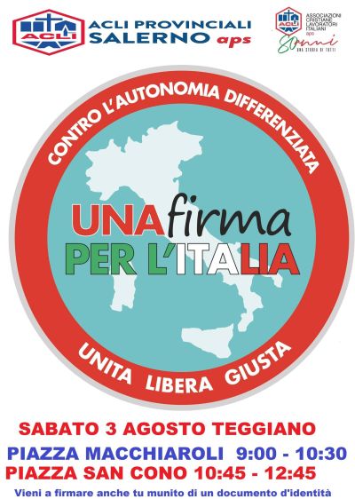 Una firma per l&#039;Italia unita, libera. giusta - Acli Salerno (SA)