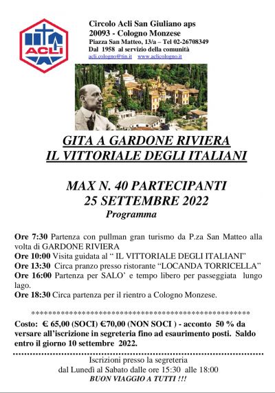 Gita a Gardone Riviera: Il Vittoriale Degli Italiani - Circolo ACLI San Giuliano APS (RN)