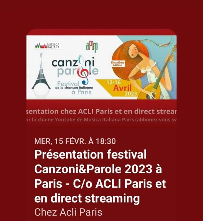 Festival Canzoni &amp; Parole 2023 - Acli Parigi (Francia)