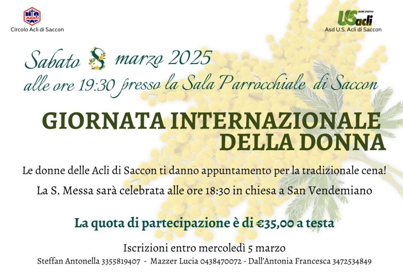Giornata Internazionale della Donna - Circolo Acli Saccon e US Acli Saccon (TV)
