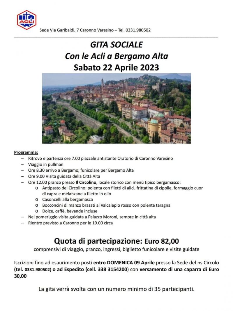 Gita sociale: Con le Acli a Bergamo Alta - Circolo Acli Caronno Varesino (VA)