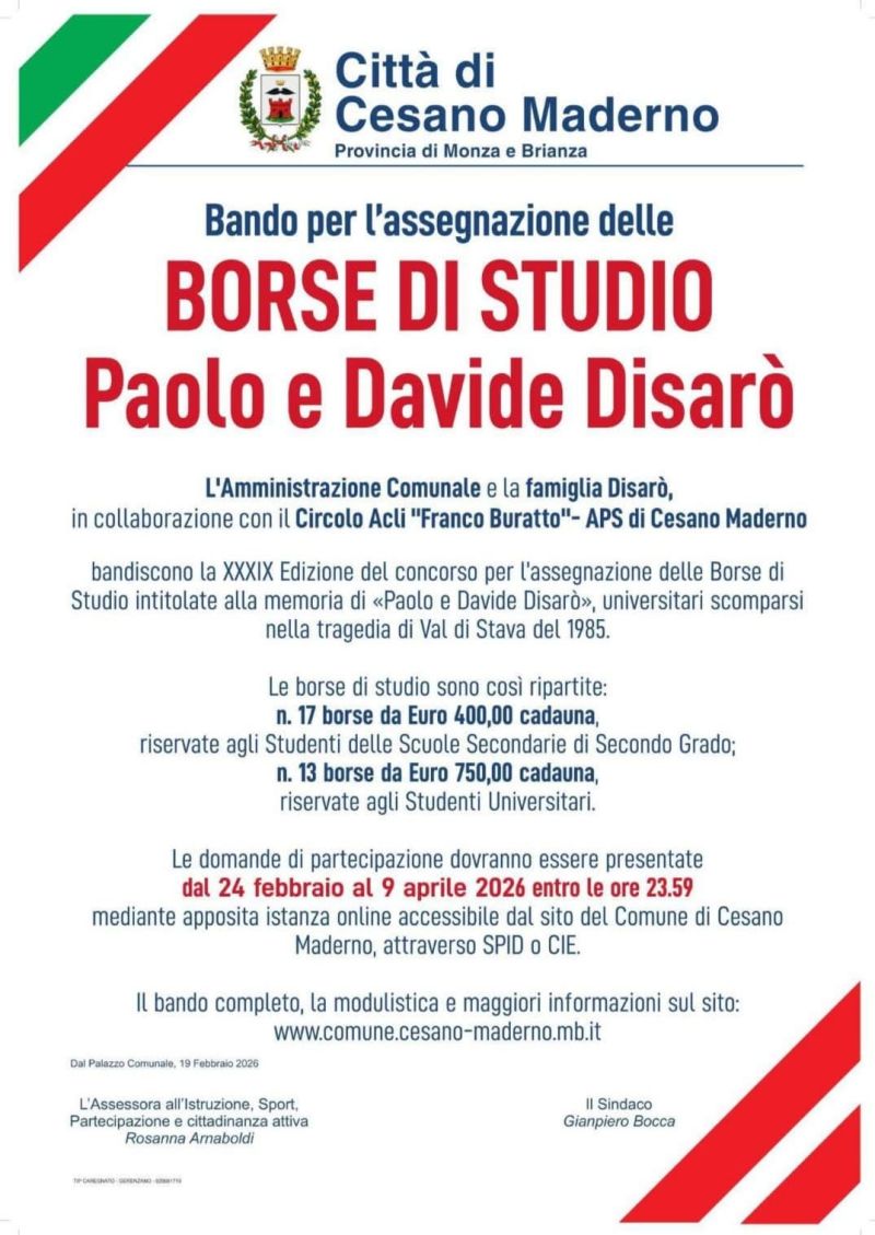 BORSE DI STUDIO PAOLO E DAVIDE DISARO' - CESANO MADERNO (MB)