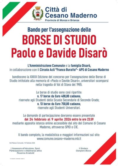 BORSE DI STUDIO PAOLO E DAVIDE DISARO' - CESANO MADERNO (MB)